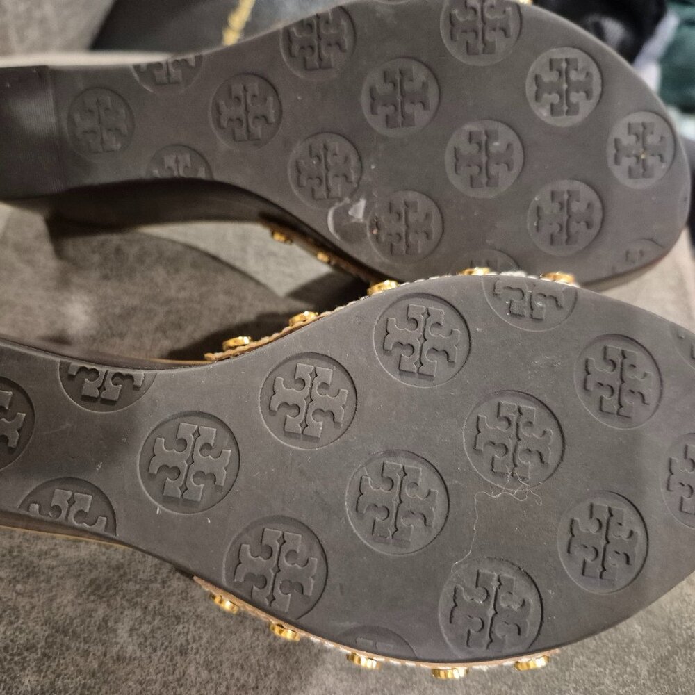 Tory Burch Wedge Slides Tan Like New Size 6.5m - image 3